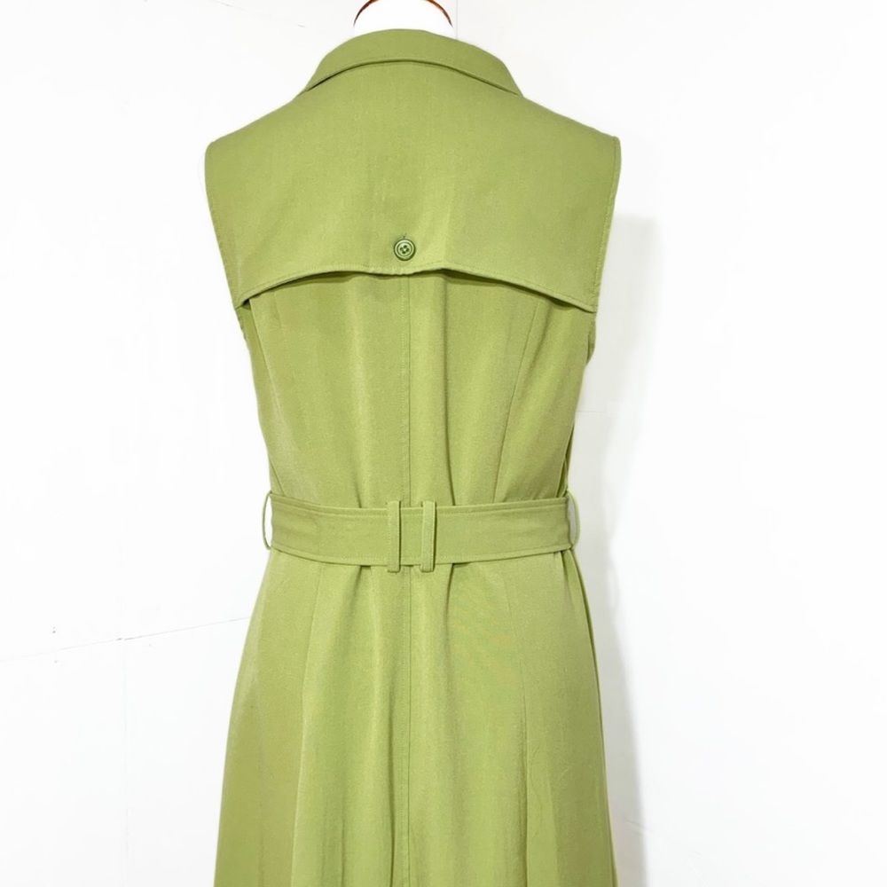 SOLD-Modcloth Buttondown Belted Olive Green Sleeveless Shirtdress - Picture 4 of 12